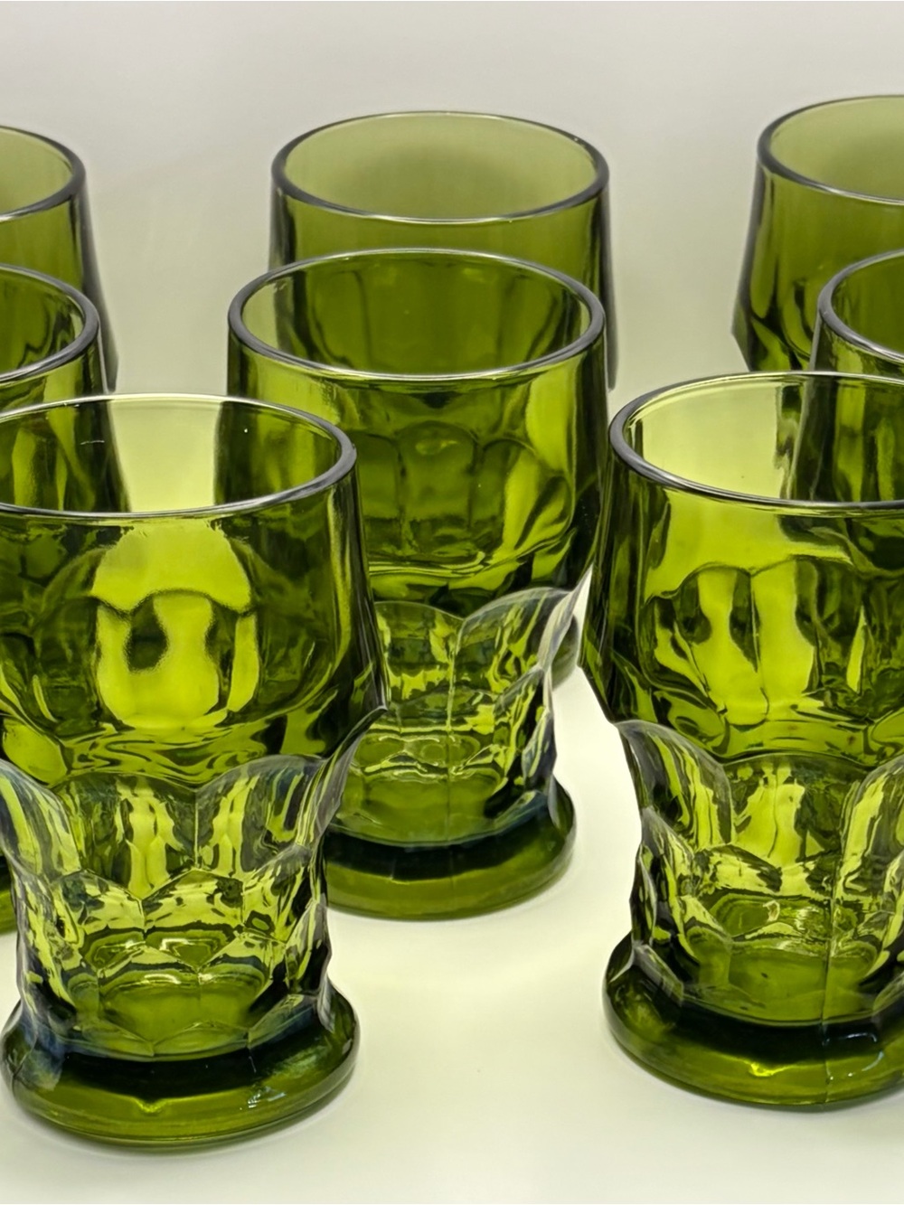 Vintage Anchor Hocking Honeycomb Green Textured Glass Tumblers - Set of 6 1960’s
